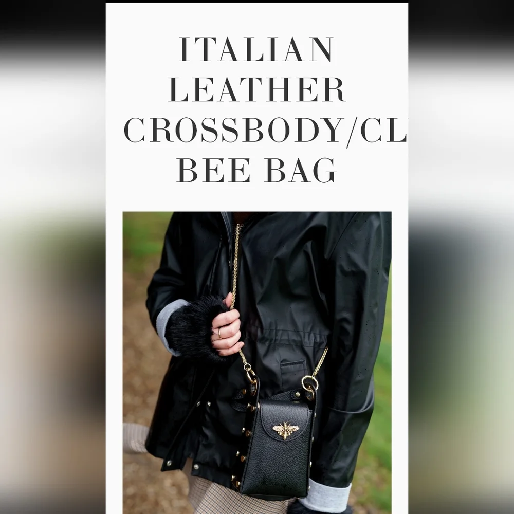 Black Leather Bag with Gold Insect Detail - Picture 6 of 6